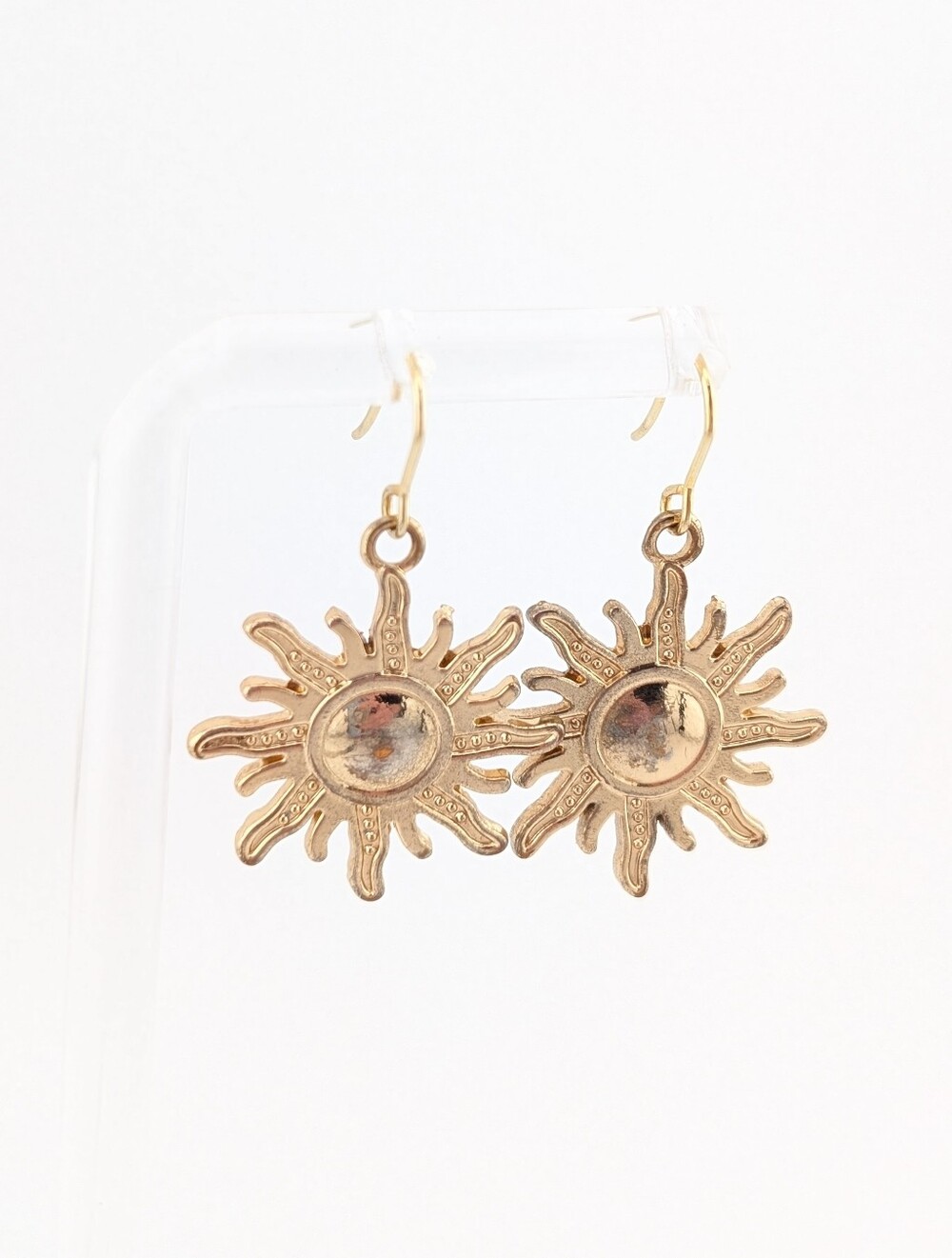 Celestial Sun Earrings - Gold Tone - Vintage Upcycled Jewelry - Picture 3 of 7